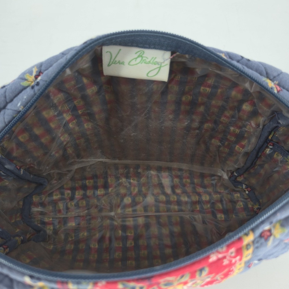 Vera Bradley Provencal Large Cosmetic Bag Blue Red Quilted Cotton Made USA Pouch - Picture 10 of 11